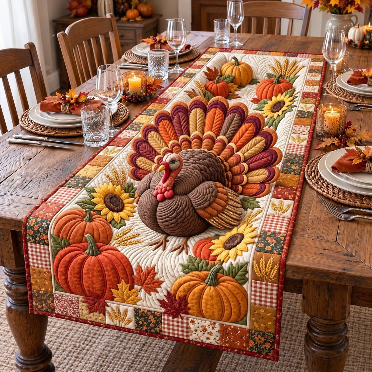 Sunflower Pumpkin Harvest Turkey Table Runner - Made to Order TABLE928