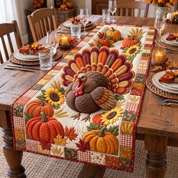 Sunflower Pumpkin Harvest Turkey Table Runner - Made to Order TABLE928
