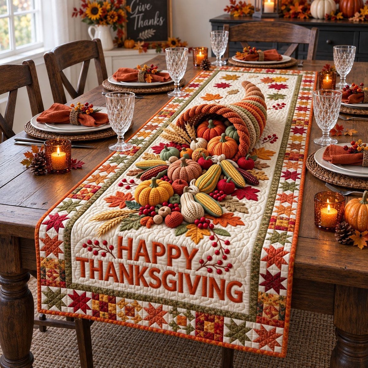 Happy Thanksgiving Harvest Table Runner - Made to Order TABLE928