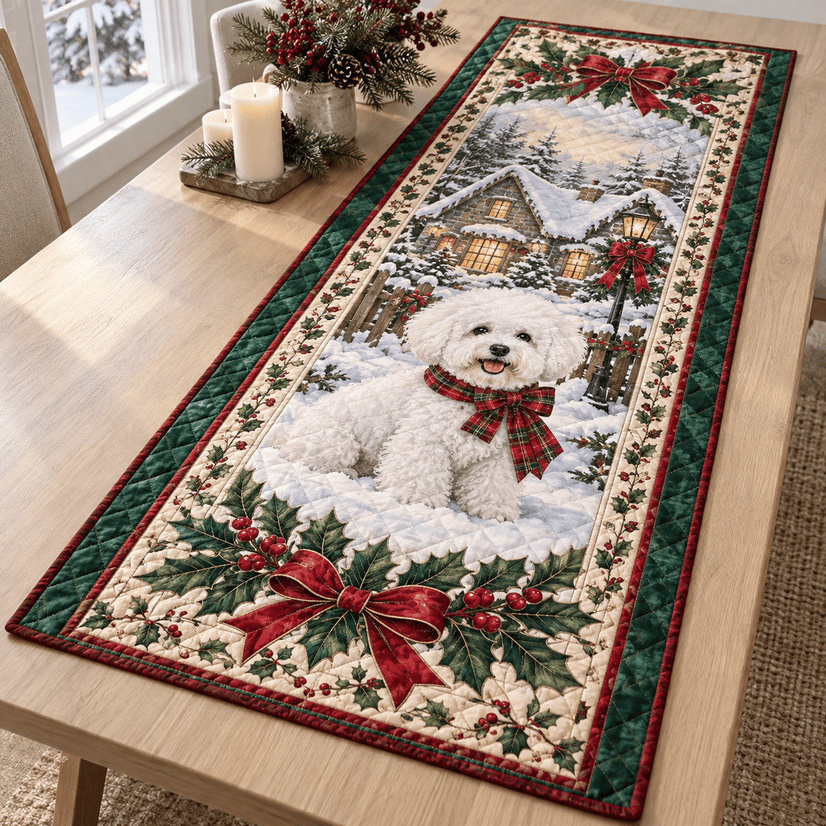 Bichon Frise Christmas Quilted Table Runner TABLE928
