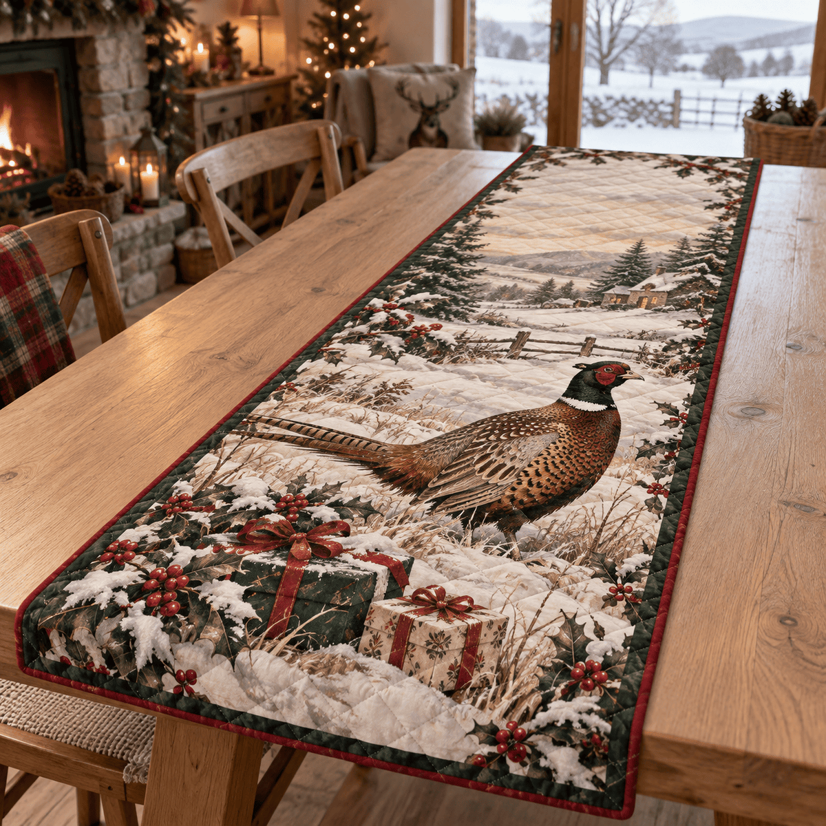 Winter Pheasant Christmas Quilted Table Runner TABLE928