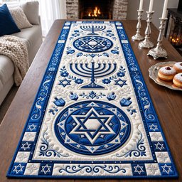 Blue Blossom Hanukkah Floral Table Runner - Made to Order TABLE928