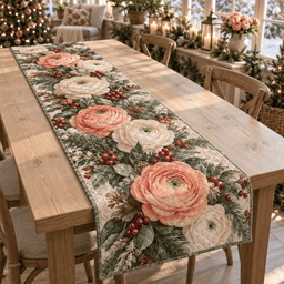 Winter Ranunculus Christmas Quilted Table Runner TABLE928