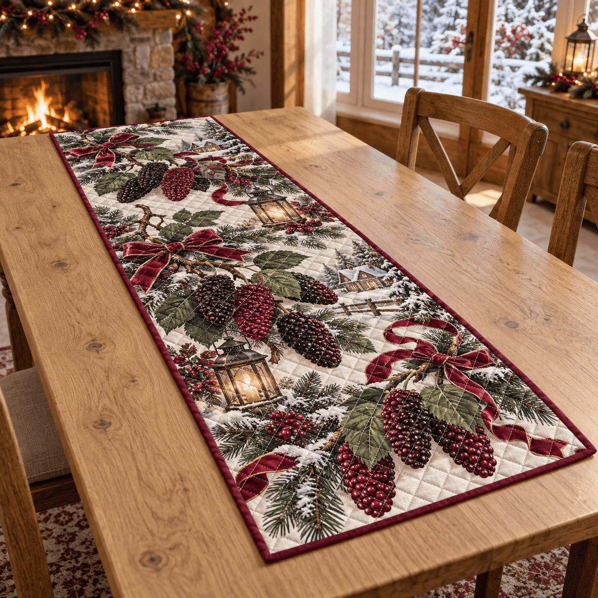 Holiday Mulberry Christmas Quilted Table Runner TABLE928
