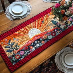 White Sun with Red Ray Border Table Runner - Made to Order TABLE928