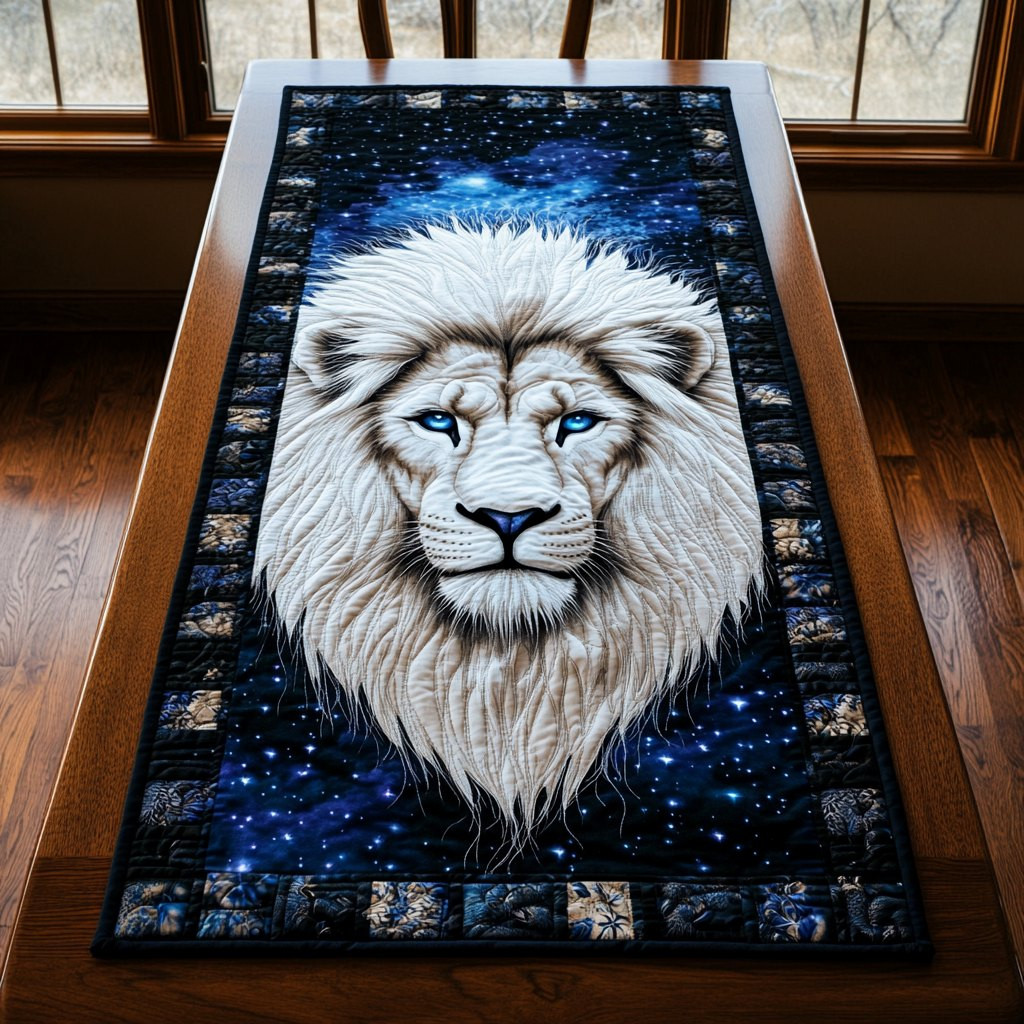 White Lion Face on Starry Blue Table Runner - Made to Order TABLE928