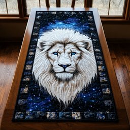 White Lion Face on Starry Blue Table Runner - Made to Order TABLE928
