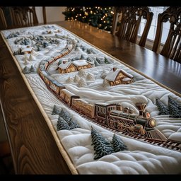 White Quilted Train in Snow Table Runner - Made to Order TABLE928