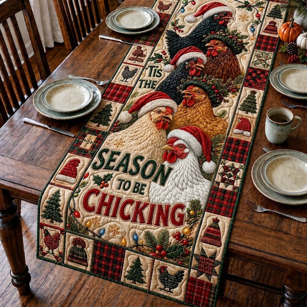 Christmas Chicken Cheer Table Runner - Made to Order TABLE928