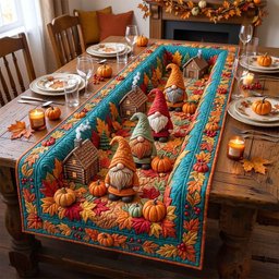 Teal Cabin Gnome Village Table Runner - Made to Order TABLE928