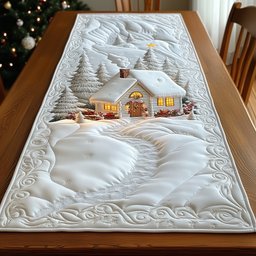 White Quilted Cottage in the Snow Table Runner - Made to Order TABLE928