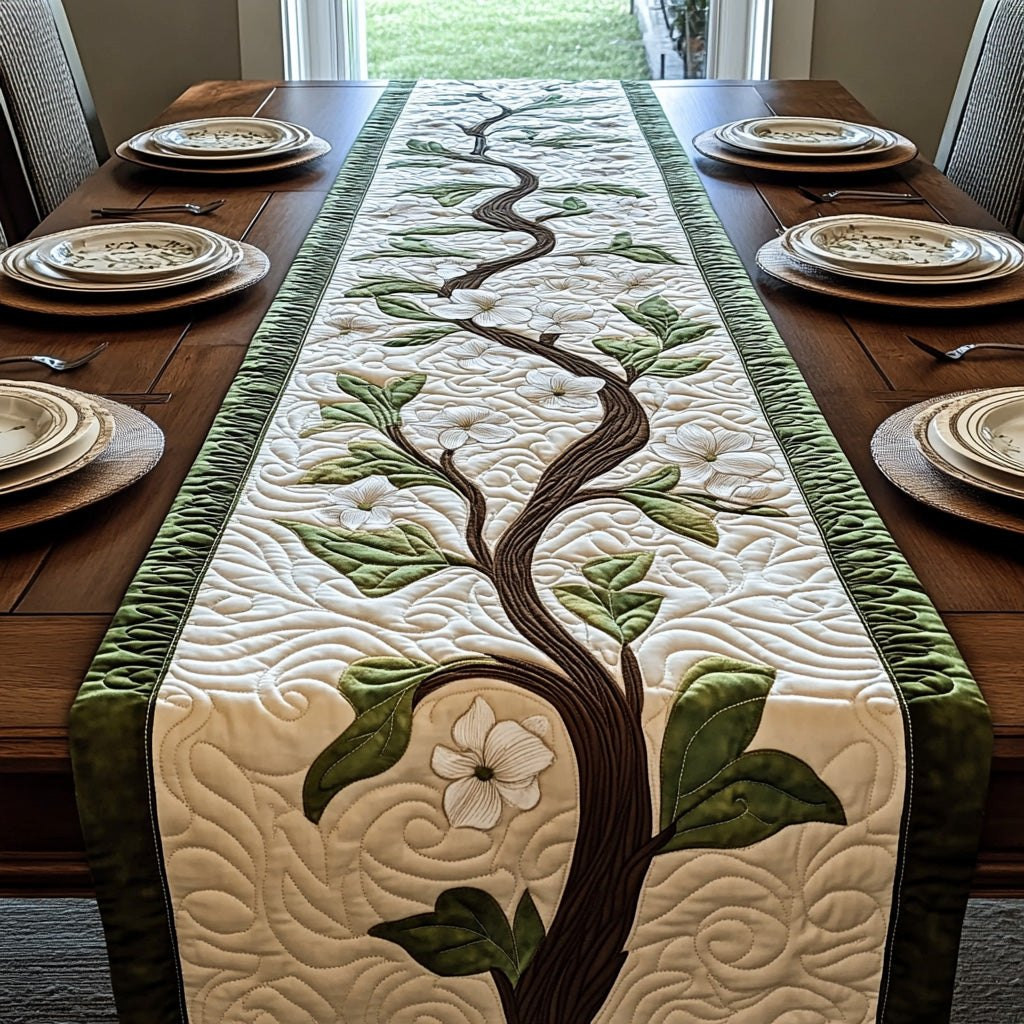 Winding Branch with White Blossoms Table Runner - Made to Order TABLE928