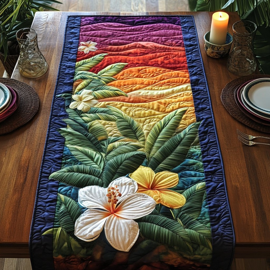 White Hibiscus Dreams Table Runner - Made to Order TABLE928