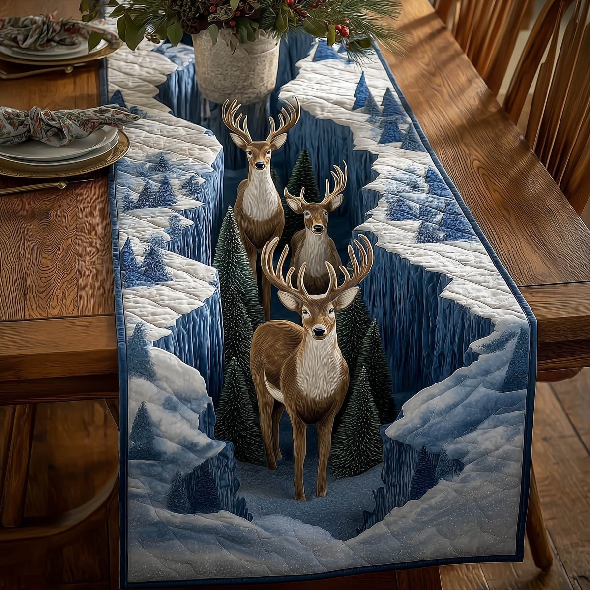 Two Bucks in Winter Gorge Table Runner - Made to Order TABLE928
