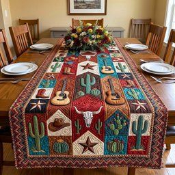 Western Blocks with Guitar and Cactus Table Runner - Made to Order TABLE928