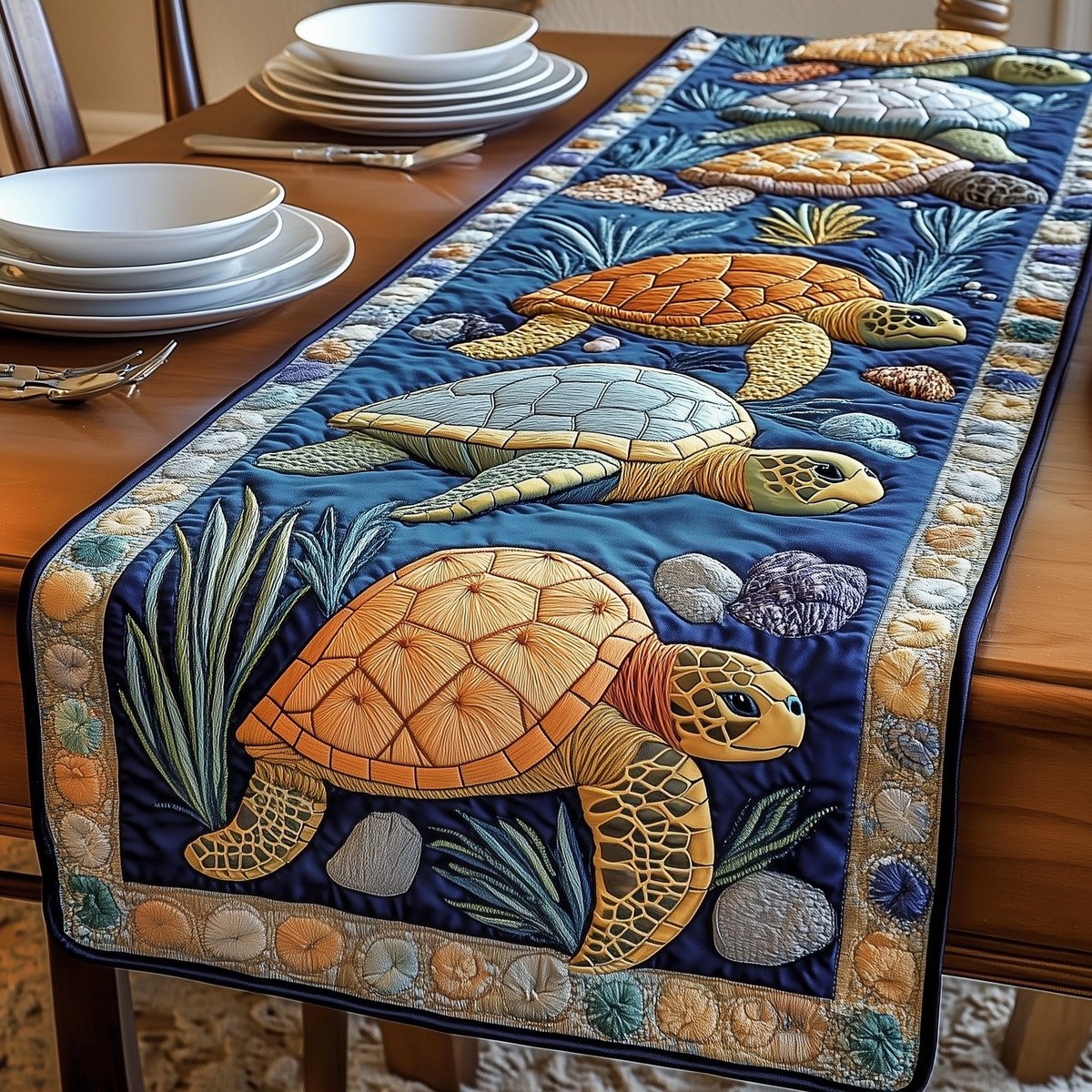 Turtles Among Seagrass and Stones Table Runner - Made to Order TABLE928