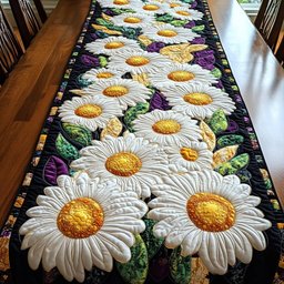 White Daisies on Green Leaves Table Runner - Made to Order TABLE928