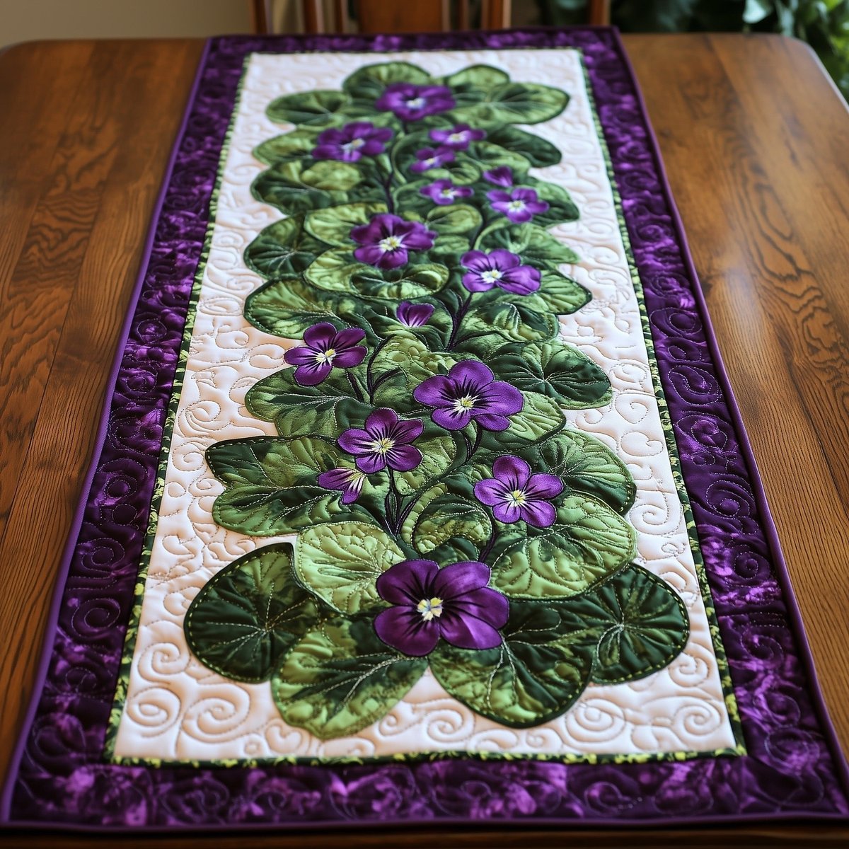 Violets in a Purple Frame Table Runner - Made to Order TABLE928