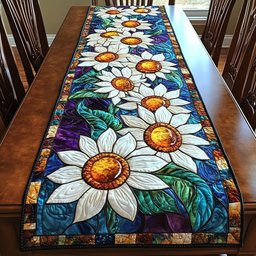 White Daisy on Deep Navy Table Runner - Made to Order TABLE928