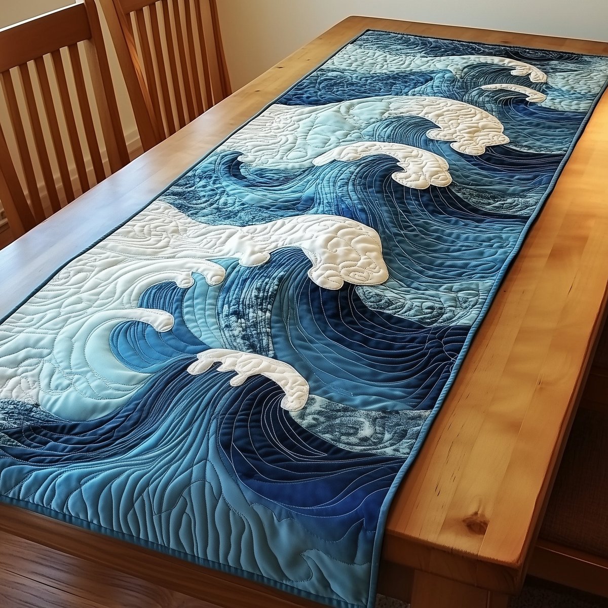 White Crested Waves on Blue Table Runner - Made to Order TABLE928