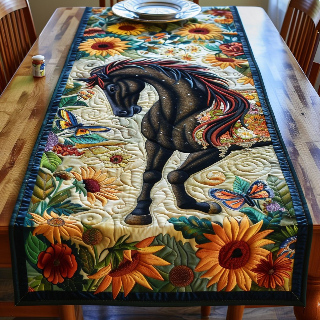 Vivid Black Horse Table Runner - Made to Order TABLE928
