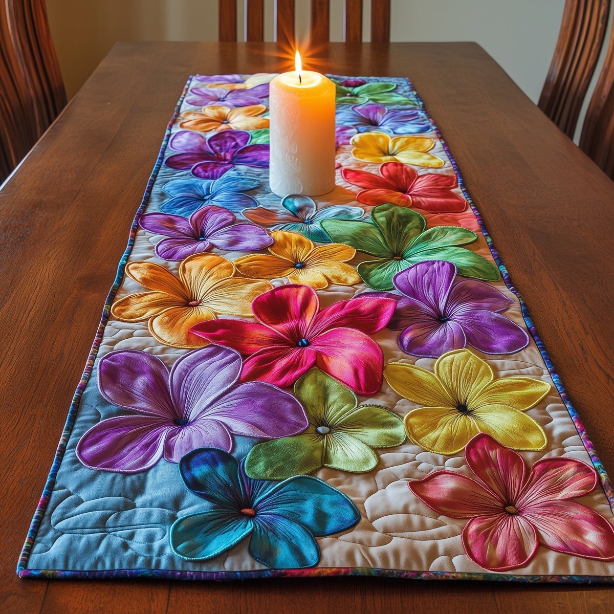 Vivid Tropical Blooms with Blue Butterfly Table Runner - Made to Order TABLE928