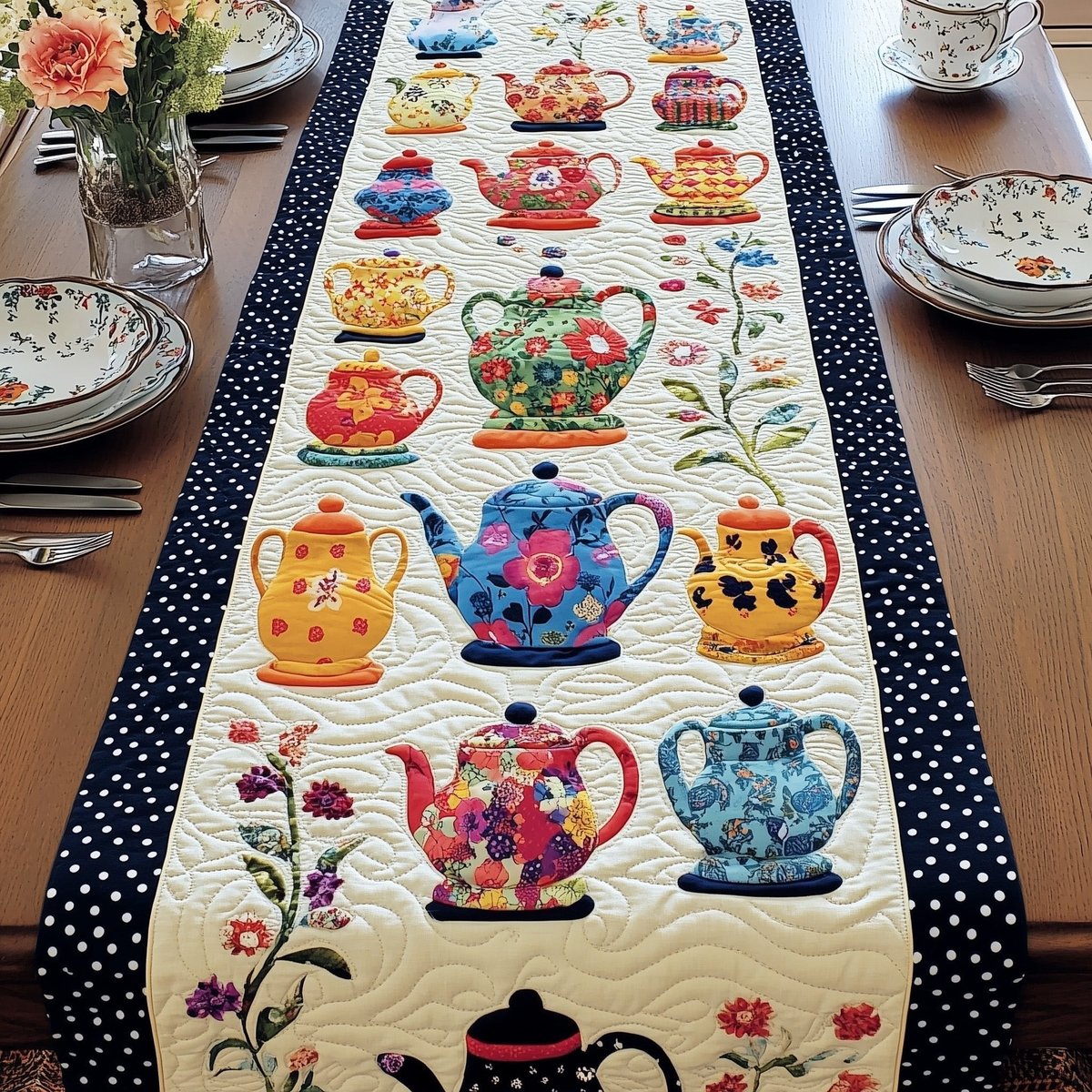 Vintage Teapot Charm Table Runner - Made to Order TABLE928