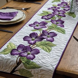 Violet Dogwood Cluster on Cream Table Runner - Made to Order TABLE928