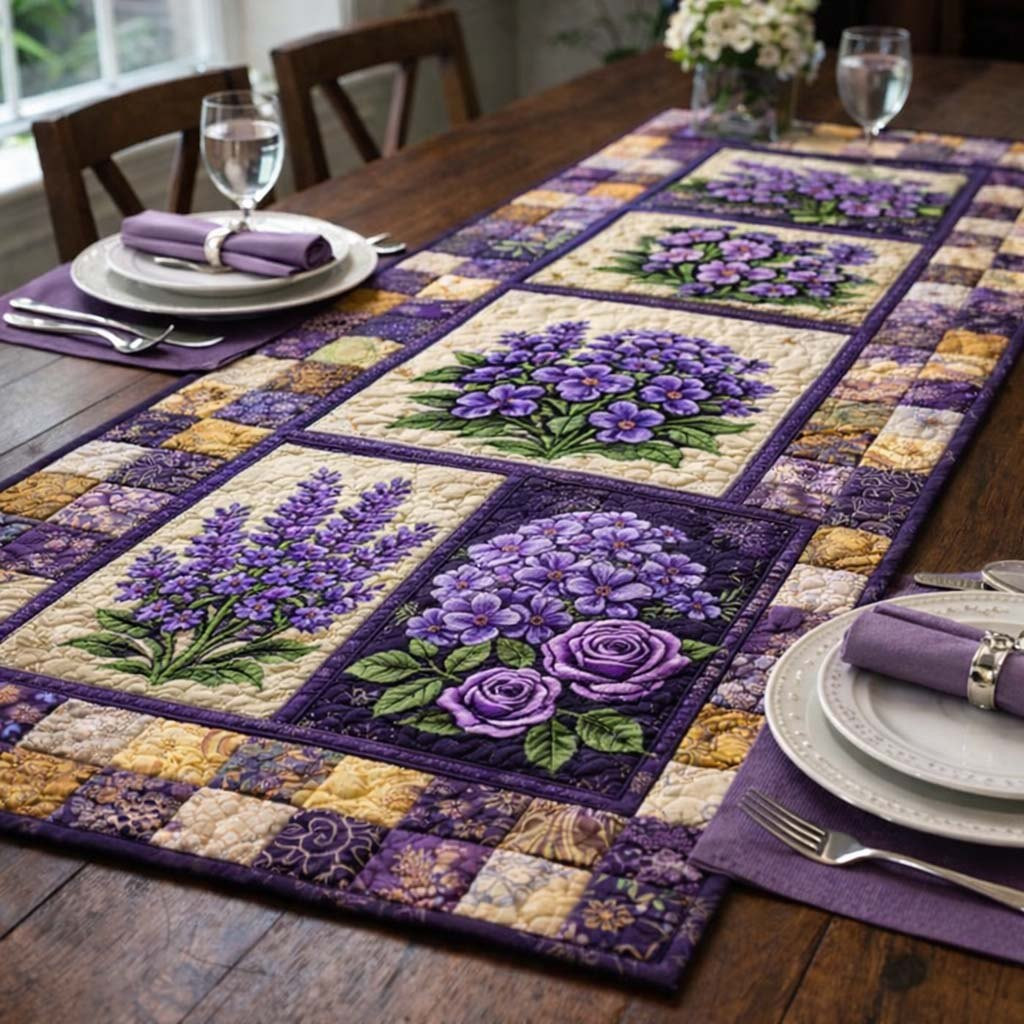 Violet Garden Patchwork Table Runner - Made to Order TABLE928