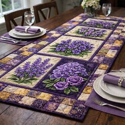 Violet Garden Patchwork Table Runner - Made to Order TABLE928