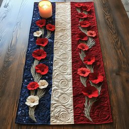 White and Red Poppies Side by Side Table Runner - Made to Order TABLE928