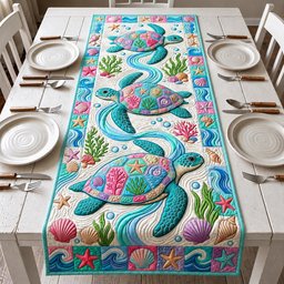 Turtles Among Shells and Coral Table Runner - Made to Order TABLE928