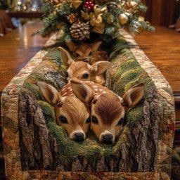 Two Fawns Resting on a Log Table Runner - Made to Order TABLE928