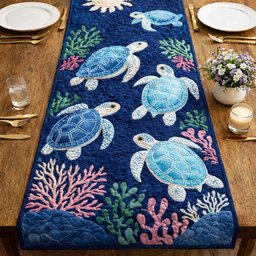 Turtles Among Pink Coral Table Runner - Made to Order TABLE928