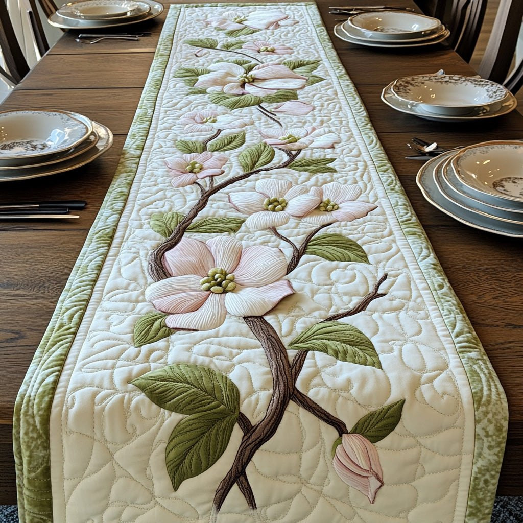 White Dogwood Bloom and Bud Table Runner - Made to Order TABLE928