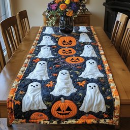 White Ghosts Among Pumpkins Table Runner - Made to Order TABLE928