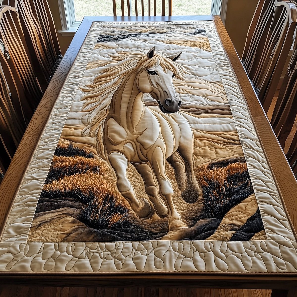 White Horse Running Through Grass Table Runner - Made to Order TABLE928