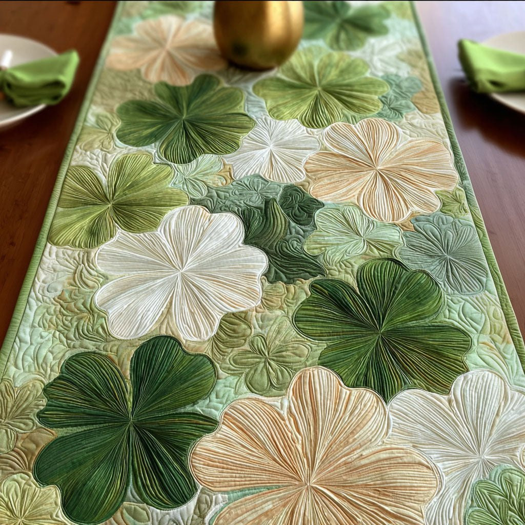 White Blossoms on Green Tonal Table Runner - Made to Order TABLE928