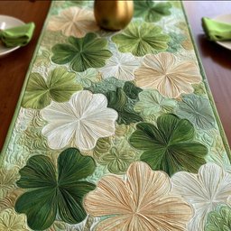 White Blossoms on Green Tonal Table Runner - Made to Order TABLE928