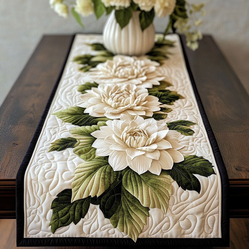 White Dahlia Elegance Table Runner - Made to Order TABLE928