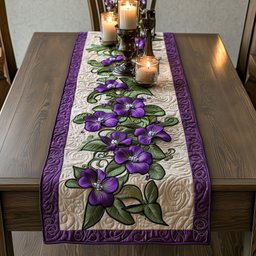 Violet Vine on Ivory Quilting Table Runner - Made to Order TABLE928