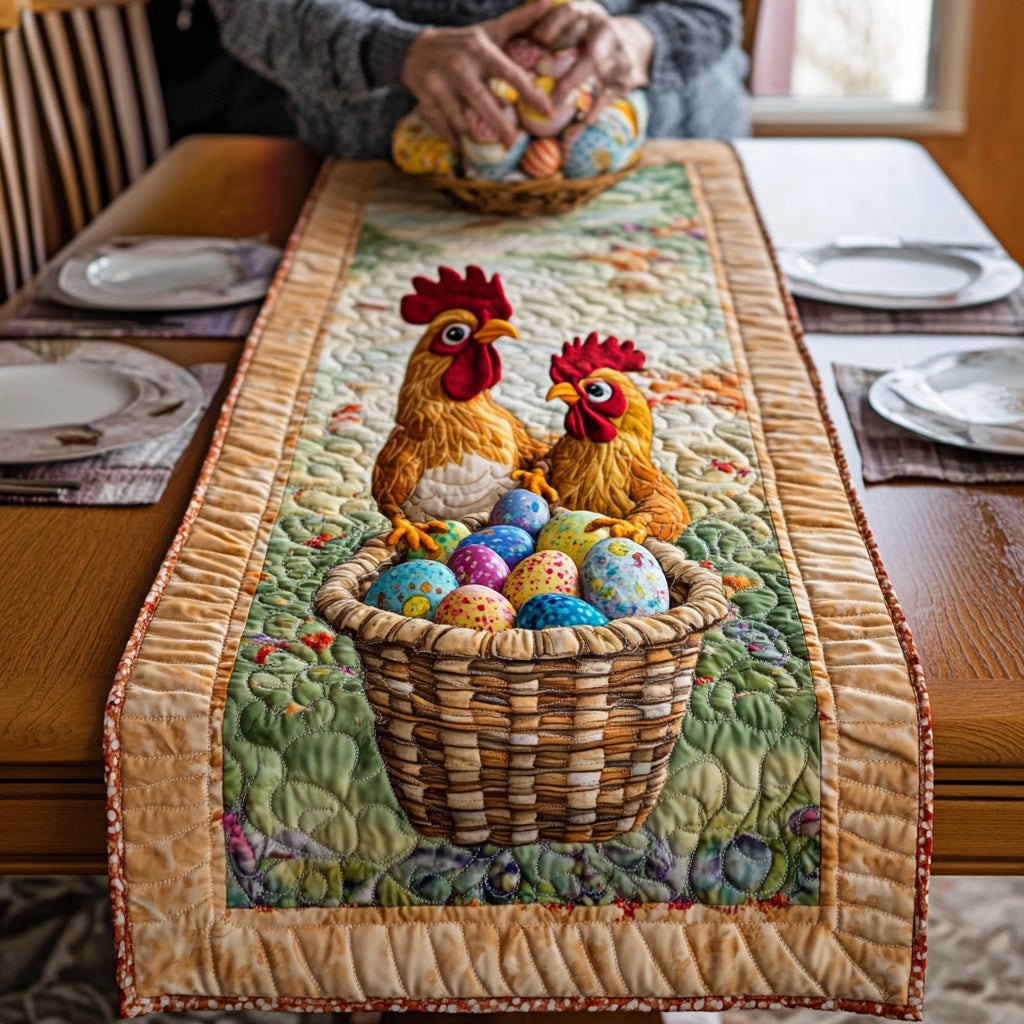 Two Yellow Hens with Wicker Basket Table Runner - Made to Order TABLE928
