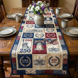 USA 250 Commemorative Stamp Blocks Table Runner - Made to Order TABLE928