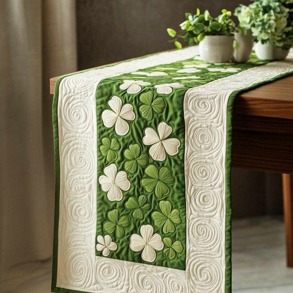 White and Green Clovers on Cream Table Runner - Made to Order TABLE928
