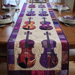 Violins on Purple and Cream Table Runner - Made to Order TABLE928