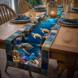 Turtles Over the Coral Reef Table Runner - Made to Order TABLE928