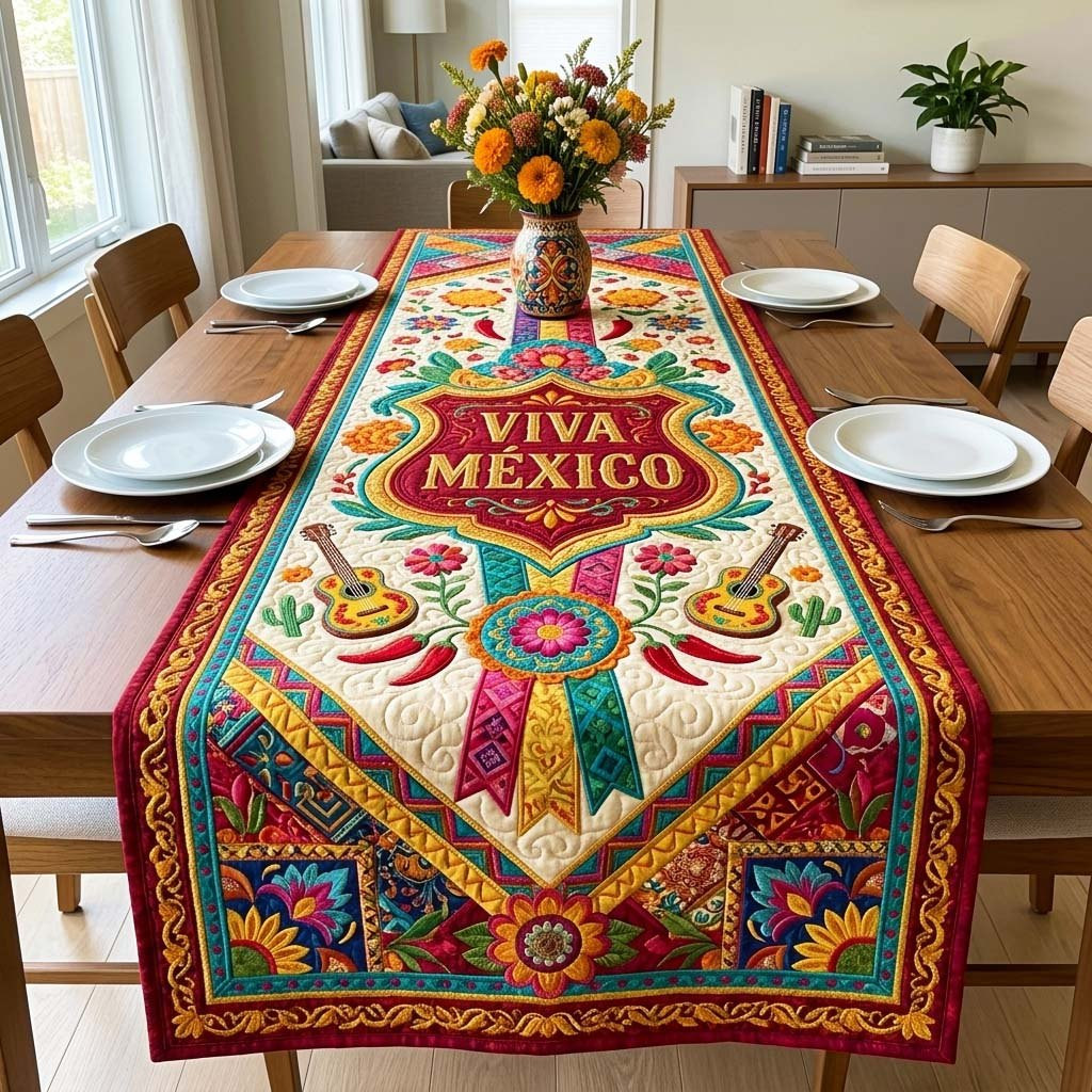 Viva Mexico with Maracas Table Runner - Made to Order TABLE928