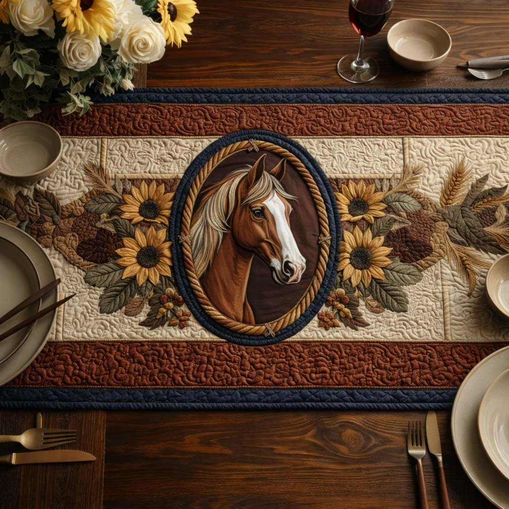 White Horse Oval with Sunflowers Table Runner - Made to Order TABLE928