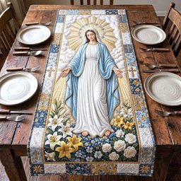 Virgin Mary with White Lilies Table Runner - Made to Order TABLE928
