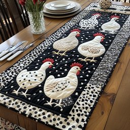 White Hens on Black and White Dots Table Runner - Made to Order TABLE928